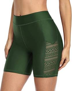 Attraco Damen Badeshorts Hohe Taille Kurze Badehose Schnell Trocknendes Wassersport Boardshorts Schwimmhose Schwimmshorts Armeegrün L von Attraco