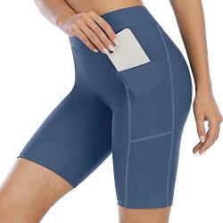 Attraco Damen Badeshorts Lang Badehose Hohe Taille Schwimmhose Boardshorts Schnell Trocknen Kurze Sporthose Strandhose Kurz Leggings Wassersport Tankini Hose Blau L von Attraco