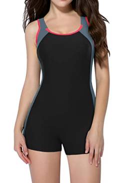 Attraco Damen Einteilige Badeanzug Push Up Bauchweg Slim Fit Bademode Swimsuit Sexy Sport Schwimmanzug Grau L von Attraco