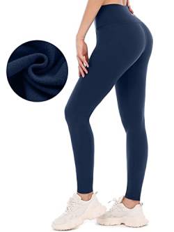 Attraco Damen Thermoleggins High Waist Gefütterte Leggings Strumpfhosen Winter Warm mit Innenfleece Blickdicht Sport Leggings Lang für Outdoor Sport Blau XL von Attraco