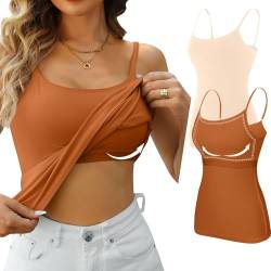 Attraco Damen Unterhemd mit Regal-BH Baumwoll Trägershirt Spaghetti Top Verstellbaren Spaghettiträger Trägertop Nude/Terrakotta XL von Attraco