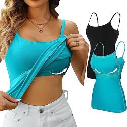 Attraco Damen Unterhemden mit Regal-BH Longshirt Basic Damen Top Baumwolle Bauchweg Tops Cami Camisole Tank Top für Frauen Grün/Schwarz L von Attraco