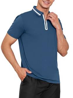 Attraco Herren Kurzarm Poloshirt Schnelltrocknend Atmungsaktives Tshirt Tennis Sommer Polo Shirts Männer Knopfleiste Polohemd Blau L von Attraco