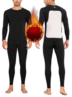 Attraco Herren Winter Thermo Unterwäsche Set Rundhals Thermounterwäsche Skiunterwäsche männer Winter für Laufen Schwarz 2XL von Attraco