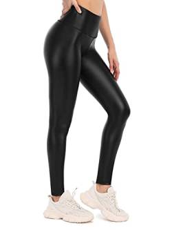 Attraco Leder Winterleggins Leder Thermoleggins Leder Winter Thermo Laufhose Leggings Damen Gefüttert Leder Thermohose Damen Schwarz L von Attraco