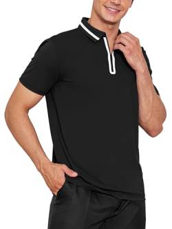 Attraco Poloshirt Herren Kurzarm Schnelltrocknend Atmungsaktives Tennis Poloshirt Herren Sommer Sports Golf T-Shirt Schwarz L von Attraco