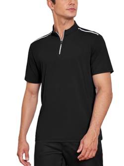 Attraco Poloshirt Herren Kurzarm Slim Fit Männer Golf Polo Shirts Baumwolle Polohemd Schwarz L von Attraco