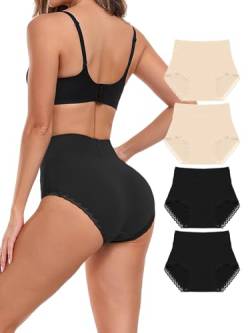 Attraco Slips Damen Nahtlo Hipster Unsichtbare Unterhosen Hohe Taille Panties Unterwäsche Bequem Frauen Panties Bikini Schwarz*2+Hautfarbe*2 XXL von Attraco