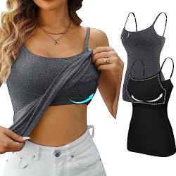 Attraco Spaghetti Top Damen Unterhemd Spaghettiträger Tank Top mit Verstellbarer Strap Basic Cami Tank Top Sommer Grau/Schwarz M von Attraco