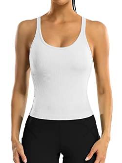 Attraco Sport Crop Top Set Damen Built-in BH Sporttop Tanktops Frauen Yoga Sport Top Damen Fitness Yoga Jogging Laufen Workout Fitness Gym Weiß XL von Attraco