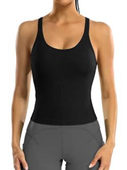 Attraco Sport Tank Tops Ärmelloses Workout Crop Top Yoga Fitness Shirt Running T-Shirts Sommer Funktions Shirt Yoga Jogging Laufen Schwarz L von Attraco