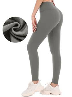 Attraco Thermo Leggings Damen mit Innenfleece Thermo Laufhose High Waist Thermounterwäsche Winter Warme Sporthose Leggings Damen für Fitness Laufen Wandern Grau XL von Attraco