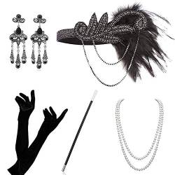 Atuka TOMALL 1920er Jahre Zubehör Set Flapper Kostüm Charleston Accessoires für Damen 1920s Gatsby Jahre Stirnband Kopfschmuck Ohrringe Perlen Halskette Handschuhe (Style #9) von Atuka