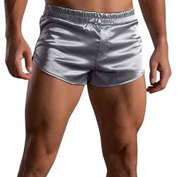 Aubatece Boxershorts Herren Bunt - Sportliche Unterstützer für Herren Jockstrap Boxershorts aus Seide, Satin, sexy Unterwäsche, seidige, seitlich Geteilte Lounge-Shorts (Silber, L) von Aubatece