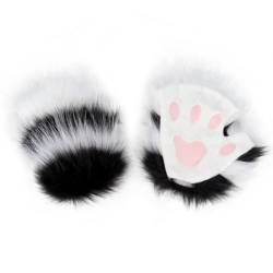 Aublinto Fingerlose Katzenpfoten Handschuhe Damen Fingerlose Handschuhe, Flauschige Katzenpfoten Handschuhe, Dick Warme Winterhandschuhe, Niedliche Plüsch Kätzchen Fäustlinge von Aublinto