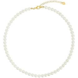 Aucuu Perlenkette Damen, Simulierte Perle Halskette, Weiße Runde Perlenkette, 6 mm Perlen, Perlen Halskette für Freundin Geburtstag Jahrestag Ornament Geschenk von Aucuu