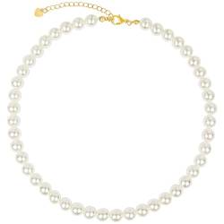Aucuu Perlenkette Damen, Simulierte Perle Halskette, Weiße Runde Perlenkette, 8 mm Perlen, Perlen Halskette für Freundin Geburtstag Jahrestag Ornament Geschenk von Aucuu