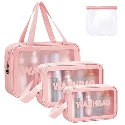 Aucuu Reise Kulturbeutel, Transparente Kosmetiktasche, PVC Kulturtasche, Tragbare Kultur Waschtasche, Reißverschluss Make up Tasche für Damen Kinder Männer Business Badezimmer 4PC (Rosa) von Aucuu