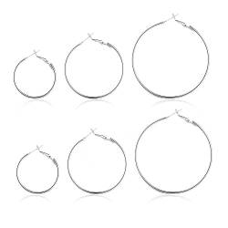 Aucuu Runde Creolen Schleifen Ohrringe, 3 Paar 925 Sterling Silber hypoallergen Damen Creolen, 2021 Neu Ohrschmuck, eschenk für Frauen Schwester Mama, Durchmesser: (30/40/50mm) von Aucuu