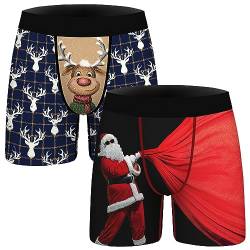 Aueyan Herren-Boxershorts, lustige Unterwäsche, lustige Geschenke für Männer, kein Fliegen, 2er-Pack, Weihnachtsmann und Rentier, Small von Aueyan