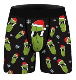 Aueyan Weihnachtsunterwäsche für Herren, lustige Urlaubs-Boxershorts, hässliches Weihnachtskostüm, Boxershorts, Weihnachtsmannmütze Gurke, Large von Aueyan
