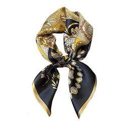 Aufeel 100% reine Maulbeerseide Quadratischer Schal für Haar-68,6 x 68,6 cm - Frauen Seide Halstuch Kopftuch, Schwarz / Gelb, Small von Aufeel