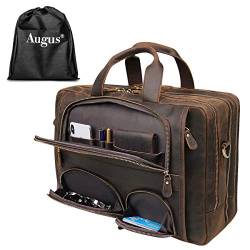 Augus Aktentasche aus echtem Leder für Herren, Laptoptasche, passend für Laptops mit 15,6 Zoll (39,6 cm), Kaffee 2, One_Size, von Augus