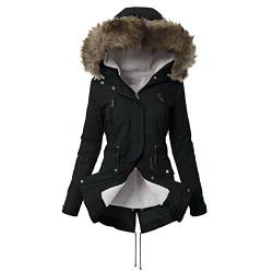 Aukbays Winterjacke Damen mit Fell Schwarz Lang Sale Hurz Große Größen Günstig Wintermantal Damenmantel Parka Plüschjacke Fleecejack Damenjacke Plüschmantel Kapuzenjacke Winterparka Damenmantel von Aukbays