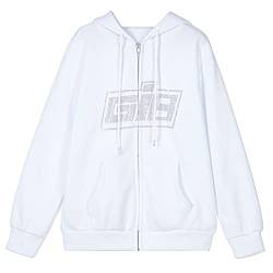 Damen Hoodie Zip Up Y2k Mode Strass Reißverschluss Übergroße Hoodies E-Girl Vintage Solid Letter Langarm Schwarz Sweatshirts Herbst Outfits von Aukbays