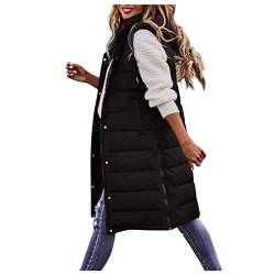 Steppweste Damen Lang Daunenweste mit Kapuze Warm Daunenmantel Longweste Winterjacke Steppjacke Daunenjacke Ärmellose Weste Jacke Wintermantel Casual Slim Gilet Outdoor Damen-Westen mit Taschen von Aukbays