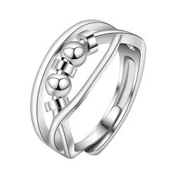 Aukmla Angst Ring für Frauen Silber Fidget Ring Verstellbare Perlen Ringe Angst Relief Ringe Stressabbau Spinner Ringe für Frauen und Mädchen von Aukmla