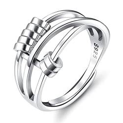 Aukmla Angst Ringe Silber Perlenring Zappeln Friedensringe Stressabbau Spinner Ring Offene Einstellbare Fingerringe für Frauen und Mädchen von Aukmla