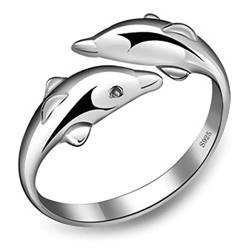 Aukmla Delphin Ringe Silber Doppel Delfin Form Ring Verstellbarer offener Ring Tier Band Ring für Frauen und Mädchen von Aukmla