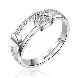 Aukmla Herz Ring Damen Silber Liebesring Eheringe Verstellbarer offener Ring Doppelherz Versprechen Ring für Frauen und Mädchen von Aukmla