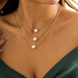 Aukmla Mehrlagige Halskette Damen Gold Perlen Choker Halskette Boho Perle Anhänger Halskette für Frauen Mädchen 2 Stück von Aukmla
