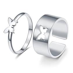 Aukmla Paar Ringe Silber Schmetterling Ring Set Freundschaft Schmetterling Paar Ring Set Hochzeit Einstellbare Fingerringe für Damen und Herren von Aukmla