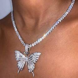 Aukmla Schmetterling Anhänger Halskette Silber Kristall Halsketten Kette Strass Halsreif Schmuck für Frauen und Mädchen von Aukmla