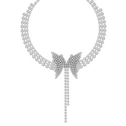 Aukmla Schmetterlings Halskette Silber Kristall Halsketten Kette Schmetterlings Choker Halskette für Frauen und Mädchen von Aukmla