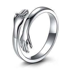Aukmla Umarmung Ring Damen Silber Umarmung Hände Offen Ring Verstellbar Hände Ring Liebe Umarmung Ring für Frauen und Mädchen von Aukmla