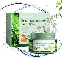 Handmaske Grüner Tee Peel-Off Handwachs, Grüner Tee Falten Hand Masken Feuchtigkeitsspendend, Grüner Tee Reparatur Handmaske, Nagelhaut Membran Reparatur Lock Wasser Handcreme Handmaske (1 Stück) von Aumude