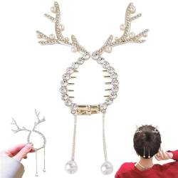 Strass Quaste Pferdeschwanz Haarklaue, Perle Quaste Pferdeschwanz Haarspange, Strass Schnalle Haarnadel, Rentier Haarspangen, Weihnachten Elch Kopfschmuck, Glitzer Klaue Brötchen Halter Haarmanschette von Aumude