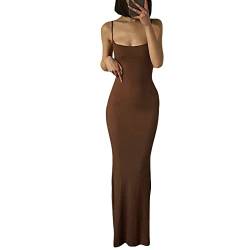 Aunaeyw Women Spaghetti Strap Cutout Maxi Dress Backless Slim Fit Split Long Dress Fishtail Skirt Night Party Dress (Brown, S) von Aunaeyw
