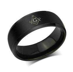 Aundiz Edelstahl Ring für Herren Freimaurer Matt Gravieren Kostenlos Size 62 (19.7) Schwarz Ringe von Aundiz