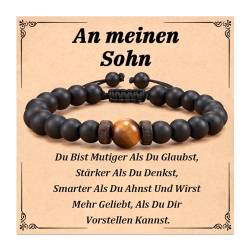 Armband für Sohn, Naturstein-Armband für Jungen, Tigerauge, schwarzer Onyx, 8 mm, handgefertigtes Perlenarmband, Geburtstagsgeschenke von Aunis