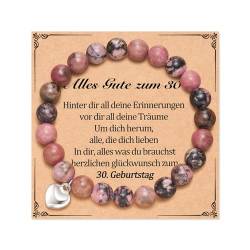 Aunis 30 Geburtstag Frauen, Natursteinbohne, rosa Herz-Armband für Freundin, Schwester, Tante und Mutter von Aunis