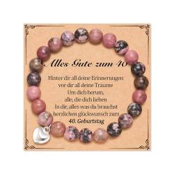 Aunis 40 Geburtstag Frauen, Natursteinbohne, rosa Herz-Armband für Freundin, Schwester, Tante und Mutter von Aunis