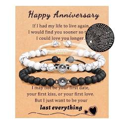 Aunis Jahrestag Geschenk Für Ihn 2 Pcs Paar Armbänder, 100 Sprachen Ich liebe dich Geschenke für Ehemann Ehefrau Freund Freundin von Aunis