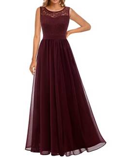 Dressystar 0046 Abendkleid Basic Chiffon Spitzen Ärmellos Brautjungfernkleider Bodenlang Burgundy M von Aupuls