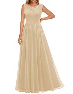 Dressystar 0046 Abendkleid Basic Chiffon Spitzen Ärmellos Brautjungfernkleider Bodenlang Champagner L von Aupuls