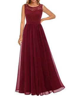 Dressystar 0046 Abendkleid Basic Chiffon Spitzen Ärmellos Brautjungfernkleider Bodenlang Dunkelnrot M von Aupuls